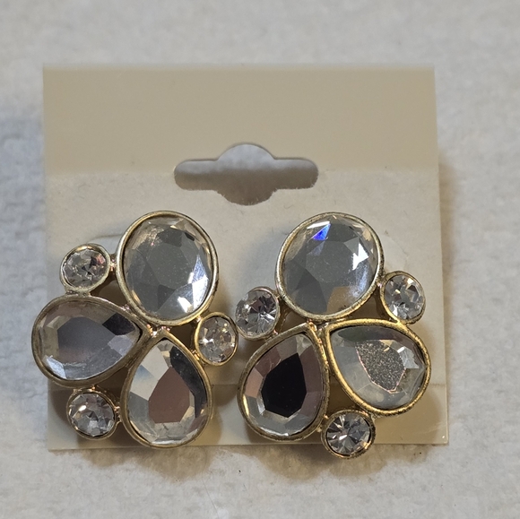 Lia Sophia "Icon" Matte Gold / Hematite Tone w/Cut Crystals Stud Earrings - Picture 5 of 5